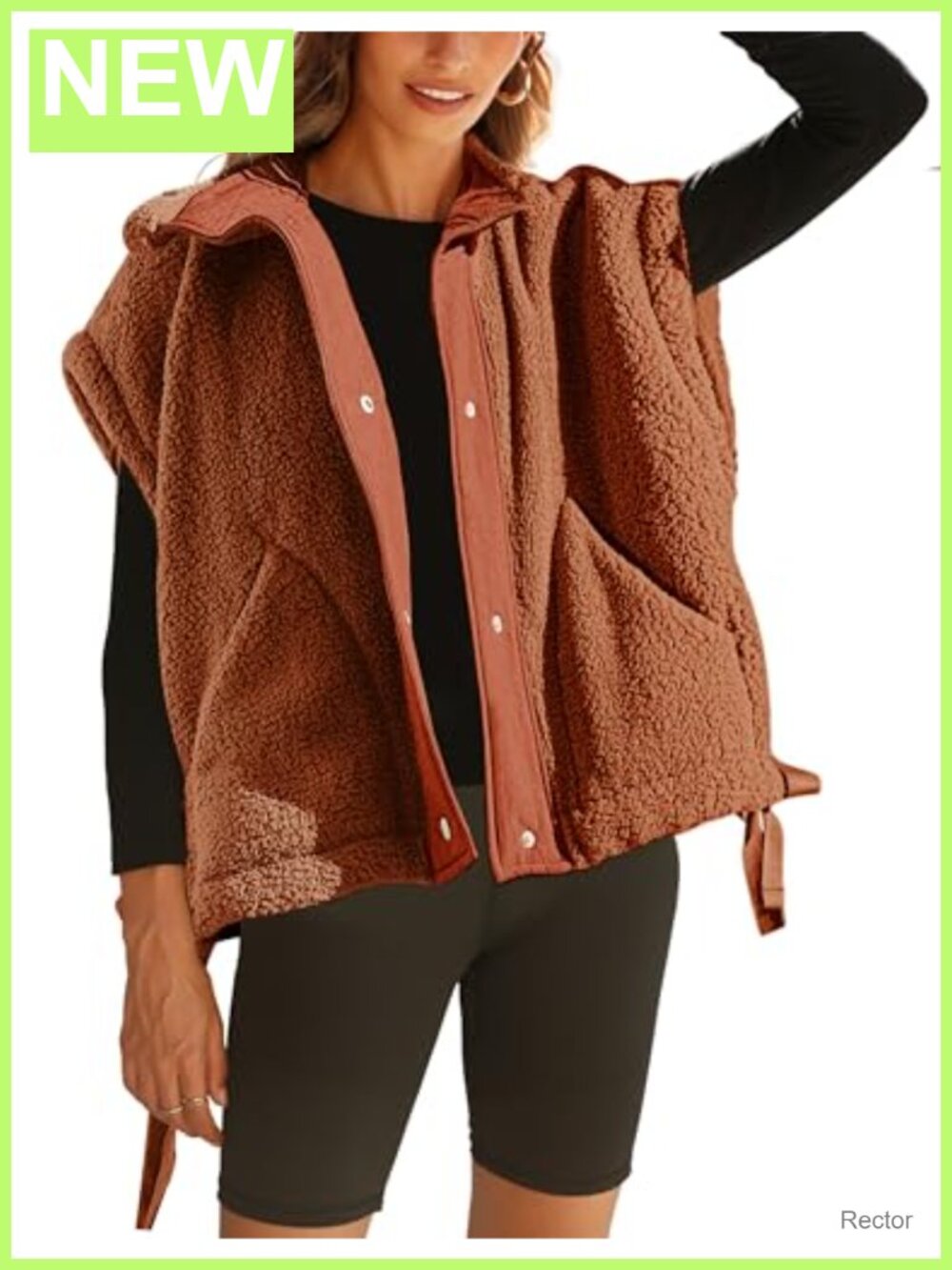Sherpa Fleece Vest Button Down Sleeveless Winter Warm Jacket with Pockets